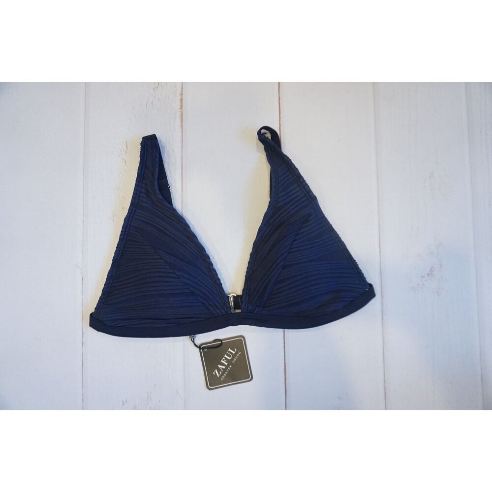 ZAFUL Women's Deep Blue Wave Textured Bikini Top - Size M, NWT - Picture 4 of 8